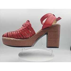 Women's Platform High Heel Square Toe Ankle Strap Heeled Sandals- Leather